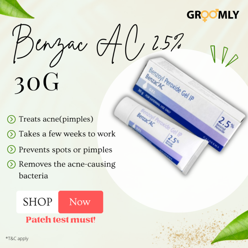 Galderma Benzac AC 2.5% Benzoyl Peroxide gel in a 30g tube for acne treatment.