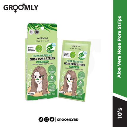 Watsons Aloe Vera Nose Pore Strip 10's pack, a white pore strip infused with Aloe Vera for blackhead removal and soothing the nose area.