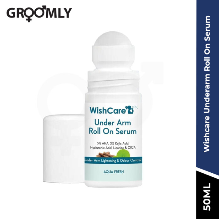 Wishcare Underarm Roll On Serum - 5% AHA, 3% Kojic Acid, HA, Licorice - Underarm Lightening & Odour Control - Long Lasting Aqua Fragrance-50ml
