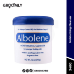 Albolene Moisturizing Cleanser in a large 340g white and blue tub.