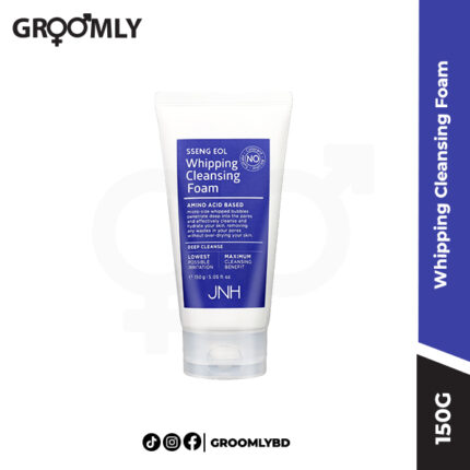 JNH Whipping Cleansing Foam 150g tube, showing the whipped, foamy texture and clean packaging.