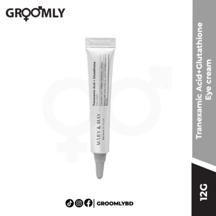 Mary&May Tranexamic Acid+Glutathione Eye Cream 12g mini tube, showcasing the product's clean, minimalist packaging.