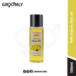 Skin'O 100% Organic Olive Oil 100ML bottle, showing the pure, golden oil and its minimalist packaging.