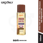 Skin'O Onion Hair Oil with Onion Blackseed Oil 100ML bottle, showing the rich, dark color of the oil and its natural ingredients.