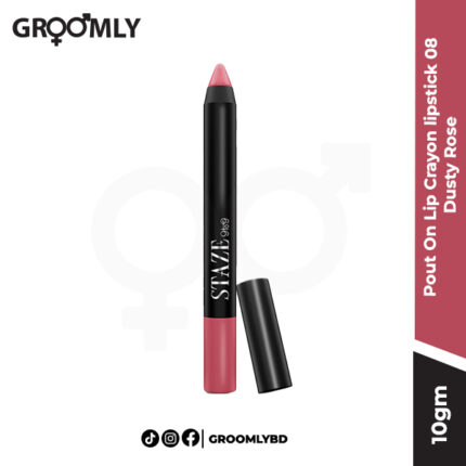 Staze Pout On Lip Crayon Lipstick 08 Dusty Rose – Long-lasting matte lipstick in dusty rose shade for Bangladeshi women.