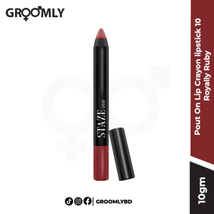 Staze Pout On Lip Crayon Lipstick 10 Royally Ruby – Long-lasting matte lipstick in deep ruby red for Bangladeshi women.
