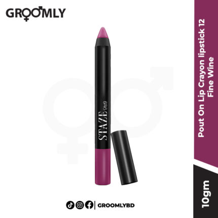 Staze Pout On Lip Crayon Lipstick 12 Fine Wine – Long-lasting matte lipstick in deep wine shade for Bangladeshi women.