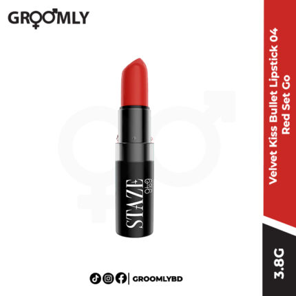 Staze Velvet Kiss Bullet Lipstick 04 Red Set Go – Long-lasting matte lipstick in classic red shade for Bangladeshi women.