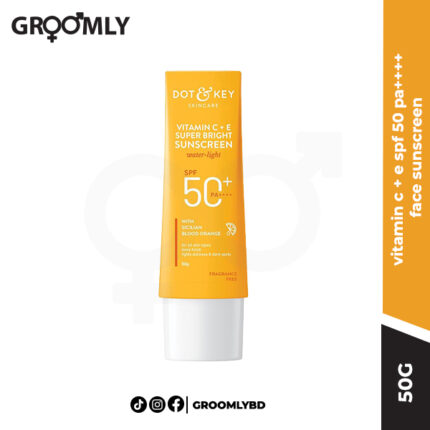 Dot and Key Vitamin C + E SPF 50 PA+++ Face Sunscreen- 50g tube, showing the product's vibrant and modern packaging.