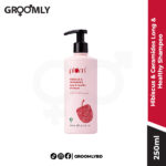 Plum Hibiscus & Ceramides Long & Healthy Shampoo 250ml bottle, showcasing its purple color and elegant design.