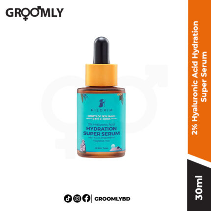 Pilgrim 2% Hyaluronic Acid Hydration Super Serum in a 30ml bottle with a dropper.