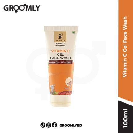 Pilgrim Vitamin C Gel Face Wash 100ml pump bottle, a brightening and antioxidant-rich face wash for daily use on all skin types.