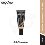HD Glow Foundation 18ml in shade 222W Sand, a full-coverage, dewy foundation bottle with a swatch of the warm-toned liquid makeup.