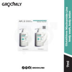 APLB Glutathione Niacinamide Body Wash and Body Lotion 7ml sachets, a travel-size Korean body care set for brightening and moisturizing body skin.