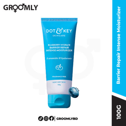 Dot and Key Barrier Repair Intense Moisturizer 100g jar, an Indian face cream with 5 essential Ceramides and Hyaluronic Acid for deep hydration and sensitive skin barrier repair.