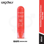Dot and Key Strawberry Dew Sunscreen Face Mist 80ml spray bottle, an Indian moisturizing sunscreen mist with SPF 50+, Hyaluronic Acid, and Strawberry Extract for easy reapplication.