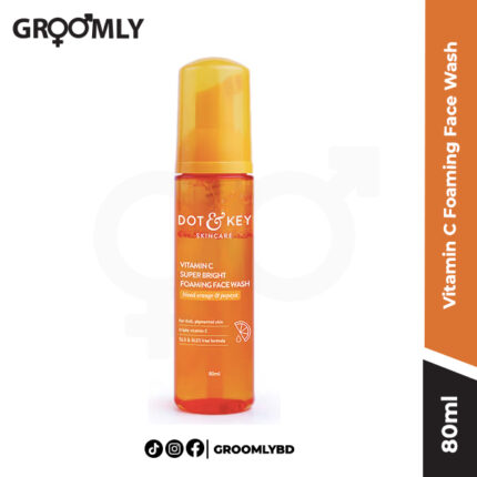 Dot and Key Vitamin C Foaming Face Wash 80ml pump bottle, an Indian, sulphate-free cleanser with Triple Vitamin C and Papaya Enzymes for brightening and fading dark spots.