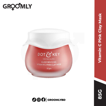 Dot and Key Vitamin C Pink Clay Mask 85g jar, an Indian face mask with Pink Clay, Kakadu Plum Vitamin C, and Hyaluronic Acid for detoxifying and brightening dull skin.