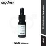 Minimalist 5% Niacinamide Face Serum 10ml dropper bottle, a trial size Indian skincare serum for sensitive skin, focusing on pores, oil control, and skin glow.