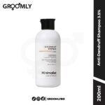 Minimalist Anti-Dandruff Shampoo 200ml bottle, an Indian sulfate-free shampoo with Piroctone Olamine, Climbazole, and Salicylic Acid for treating dandruff and itchy scalp.