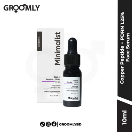 Minimalist Copper Peptide + PDRN 1.25% Face Serum 10ml dropper bottle, an Indian anti-aging serum with Copper Peptide, PDRN (Sodium DNA), and Niacinamide for firmness and cellular repair.