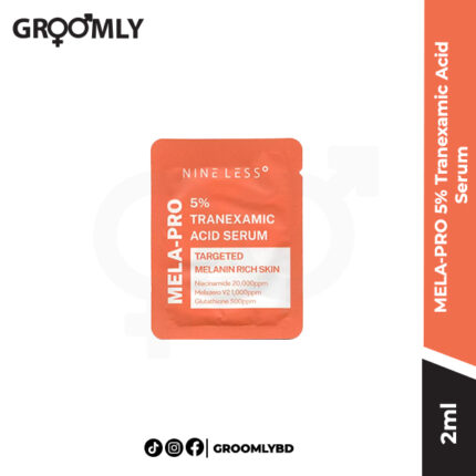 Nineless MELA-PRO 5% Tranexamic Acid Serum 2ml sachet, a Korean brightening serum sample with Tranexamic Acid and Niacinamide for melasma and dark spots.