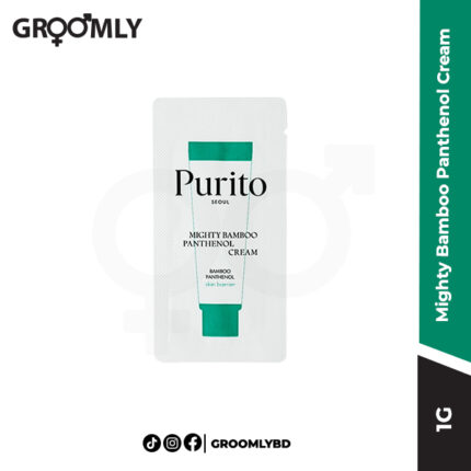 PURITO SEOUL Mighty Bamboo Panthenol Cream 1g sachet, a sample size of a Korean soothing and barrier-repairing cream with bamboo water and panthenol.