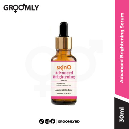 Skin'O Advanced Brightening Serum 30ml dropper bottle, a Bangladeshi serum with Niacinamide, Alpha Arbutin, and Hyaluronic Acid for fading dark spots and boosting skin radiance.