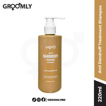 Skin'O Anti Dandruff Treatment Shampoo 220ml bottle, a Bangladeshi anti-dandruff shampoo with Salicylic Acid and Climbazole for eliminating flakes and soothing the itchy scalp.