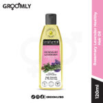 Soulflower Rosemary Lavender Healthy Hair Oil 120ml bottle, an Indian hair oil with Rosemary, Lavender, Castor, and Amla oils for hair growth, anti-hair fall, and dandruff treatment.
