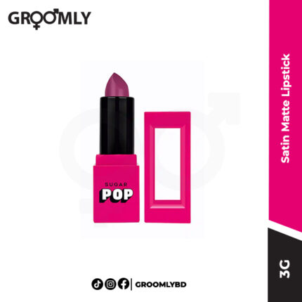 Sugar Pop Satin Matte Lipstick 3g bullet, an Indian makeup product offering full coverage, long-lasting satin matte color, infused with Shea Butter and Vitamin E.