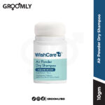 WishCare Air Powder Dry Shampoo 10gm bottle, an Indian, non-aerosol, talc-free dry shampoo with Niacinamide and Rice Starch for oily hair and scalp volume.