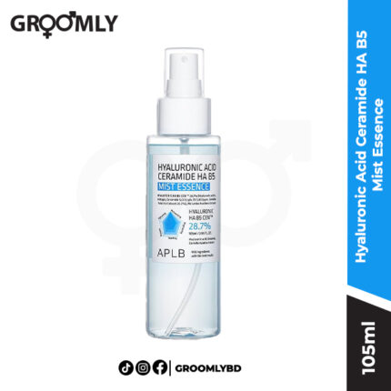 APLB Hyaluronic Acid Ceramide HA B5 Mist Essence 105ml bottle, a Korean facial mist with Hyaluronic Acid, Ceramides, and Panthenol for deep hydration and skin barrier support.