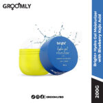 Aqualogica Bright+ Hydra Gel Moisturizer 200 gm jar, an Indian, oil-free gel moisturizer with Kojic Acid and Blueberry Extract for fading tan, dark spots, and deep hydration.