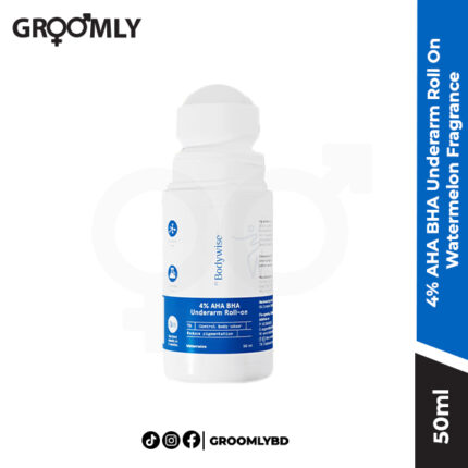 Be Bodywise 4% AHA BHA Underarm Roll On 50ml, an Indian aluminium-free deodorant with Lactic Acid and Salicylic Acid for underarm brightening and odour control in a Watermelon scent.