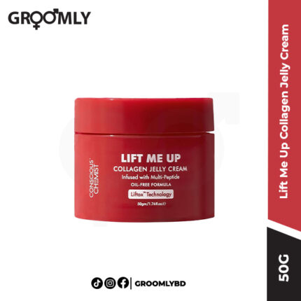 Conscious Chemist Lift Me Up Collagen Jelly Cream 50g jar, an Indian face moisturizer with Hydrolyzed Collagen and Niacinamide for lifting, anti-aging, and plumping the skin.
