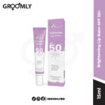 Fixderma Brightening Lip Balm SPF 50+ 15ml tube, an Indian sun-protective lip balm with Vitamin C and Shea Butter for preventing lip darkening and chapping.