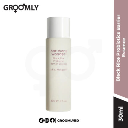 HaruHaru Wonder Black Rice Probiotics Barrier Essence 30ML bottle, a Korean fermented essence (Makgeolli Essence) with Black Rice and Probiotics for barrier repair and anti-aging.