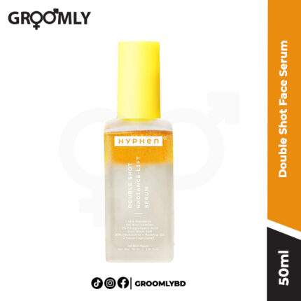 Hyphen Double Shot Face Serum 50ML pump bottle, an Indian, fragrance-free serum with 5% Cica, Ceramides, and Hyaluronic Acid for soothing and skin barrier repair.