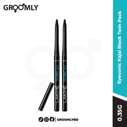 Lakme Eyeconic Kajal Black Twin Pack, two Indian waterproof and smudge-proof kajal pencils for 22-hour long-lasting, intense black eyeliner.