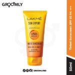 Lakme Tinted Sunscreen SPF 50 PA +++ 50ML tube, an Indian sunscreen with a sheer tint for broad-spectrum protection, sun damage prevention, and natural coverage.