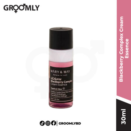 Mary&May Blackberry Complex Cream Essence 30ml bottle, a Korean bi-phase essence with Blackberry Extract and Ceramides for anti-aging, firming, and barrier repair.