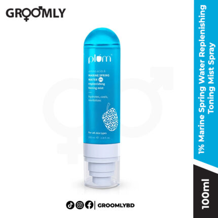 Plum 1% Marine Spring Water Replenishing Toning Mist Spray 100ML bottle, an Indian facial mist with Marine Spring Water and Amino Acids for hydrating, toning, and barrier support.