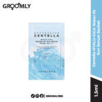 SKIN1004 Madagascar Centella HYALU-CICA Water-fit Sun Serum 1.5ml sachet, a Korean chemical sunscreen sample with Centella Asiatica and Hyaluronic Acid for hydrating sensitive skin with no white cast.