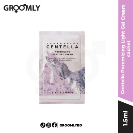 SKIN1004 Madagascar Centella Poremizing Light Gel Cream 1.5ml sachet, a Korean oil-free gel cream sample with Centella Asiatica and Himalayan Pink Salt for pore minimizing.