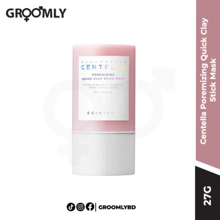 SKIN1004 Madagascar Centella Poremizing Quick Clay Stick Mask 27g, a Korean clay mask stick with Centella, Pink Calamine, and Himalayan Pink Salt for pore minimizing and oil control.