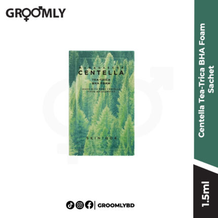 SKIN1004 Madagascar Centella Tea-Trica BHA Foam 1.5ml sachet, a Korean foaming cleanser sample with Salicylic Acid and Tea Tree for acne-prone skin and pore clearing.