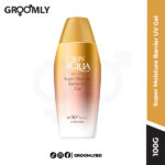 Skin Aqua Super Moisture Barrier UV Gel 100g tube, a Japanese sunscreen with SPF50+ PA++++ and 3 types of Hyaluronic Acid for barrier protection and no white cast.