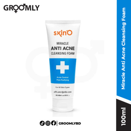 Skin'O Miracle Anti Acne Cleansing Foam 100ml pump bottle, a Bangladeshi foaming cleanser with Salicylic Acid and Triclosan for treating acne and controlling excess oil.