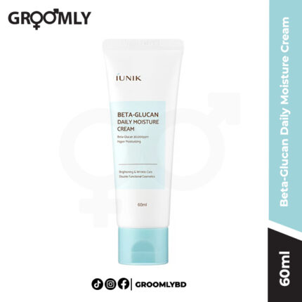 iUNIK Beta-Glucan Daily Moisture Cream 60ml tube, a Korean deep moisturizing cream with 3000mg Beta-Glucan, Centella, and Niacinamide for barrier hydration and soothing dry skin.